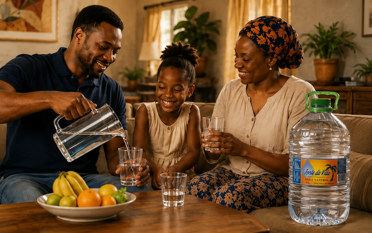 Família a beber água Fonte Da Vida em casa